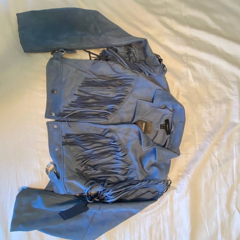 Blue Suede Fringe Jacket